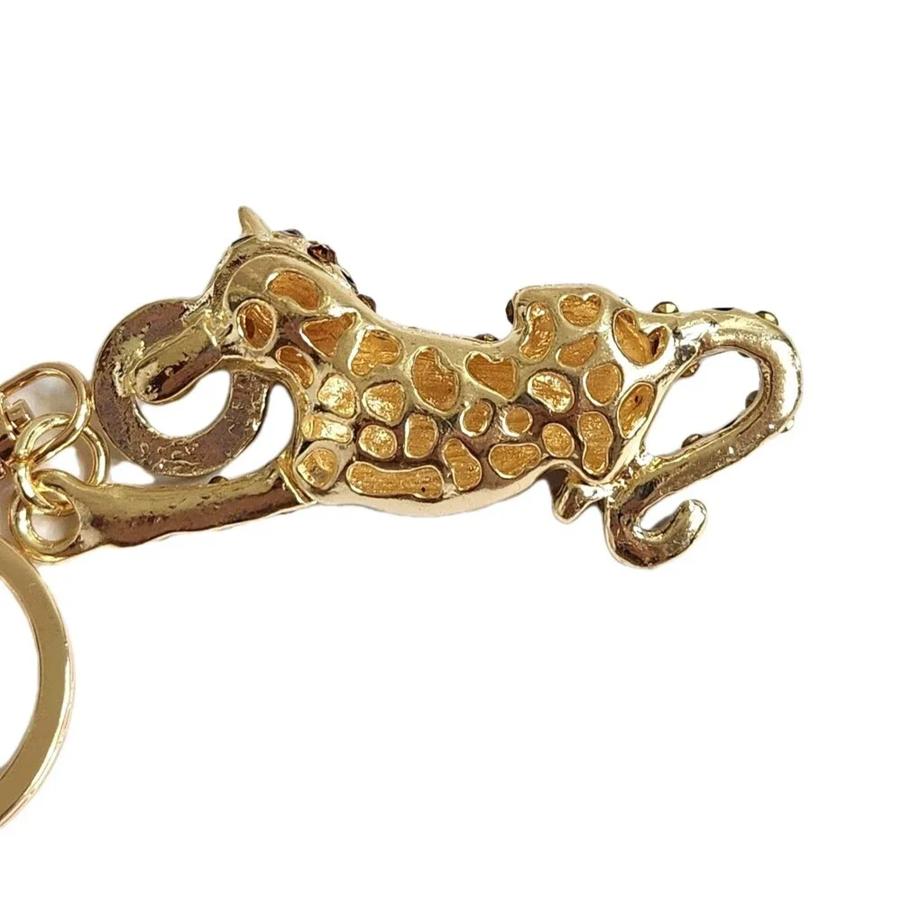 Effy Sparkly Rhinestone Panther Keychain Gold Tone Leopard Purse Charm Bling